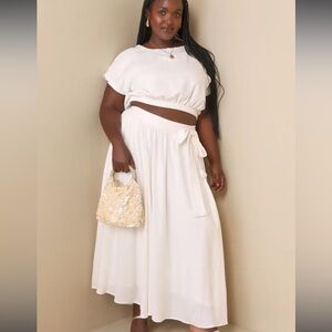 NWT Lulus Brings You Back Ivory Midi Skirt